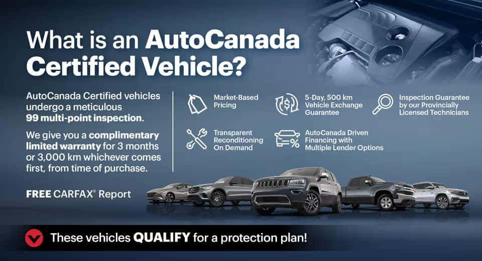 AutoCanada Certified Vehicles offer a 99-point inspection, warranty, exchange, and CARFAX report.